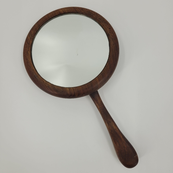 Bespoke Hand Mirror Wooden Handle Round Handmade Hand Crafted - Picture 1 of 17